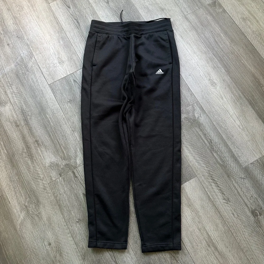 Adidas Fleece Joggers Size M Black Drawstring Tapered Sweatpants Logo